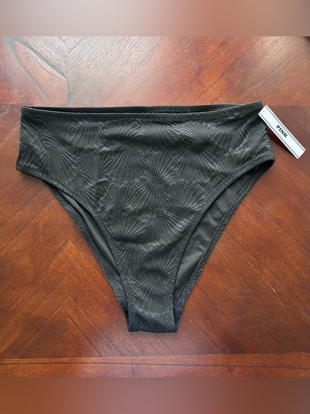 New PINK Victoria's Secret Black Textured High-Waist Bikini Bottoms size L